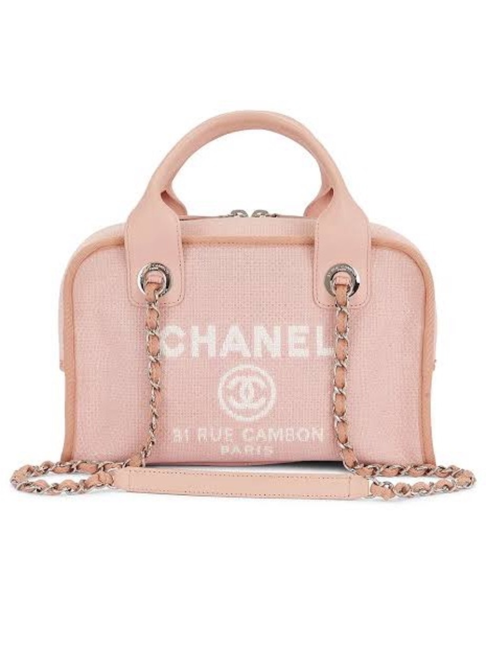 CHANEL Pink Tweed Satchel with Chain Strap